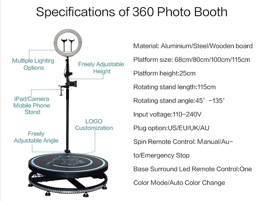 80 100 115 cm Telecamera girevole a rotazione lenta per feste Cabina fotografica a 360 gradi Photobooth Video automatico Cabina girevole a 360 gradi